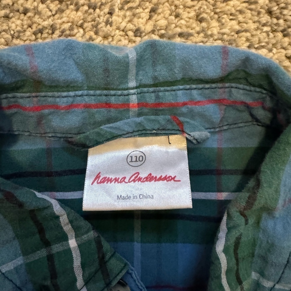 Hanna Andersson Blue and Green Plaid Button Down Shirt 5T - Picture 3 of 3